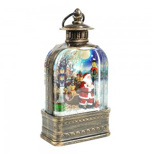 MELODY LED light up resin Santa Sleigh Scene Lantern Swirling Glitter water spinning Christmas snow globe