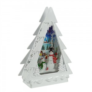 MELODY resin snowman scene LED light up glitter swirling water spinning Christmas Tree Snow Globe Lantern Decoration