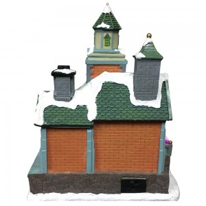 Wholesale  LED light up animated Church Train Station scene  resin musical Christmas village for seasonal decor and gift