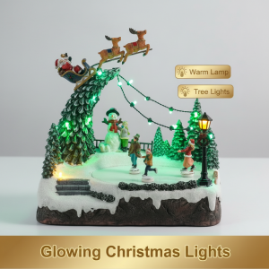 New Arrival Holiday Decor LED Animated Musical Indoor Ice Skating Reindeer with Rotating and Moving Features Polyresin Material