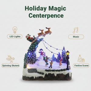 New Arrival Holiday Decor LED Animated Musical Indoor Ice Skating Reindeer with Rotating and Moving Features Polyresin Material