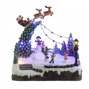 New Arrival Holiday Decor LED Animated Musical Indoor Ice Skating Reindeer with Rotating and Moving Features Polyresin Material