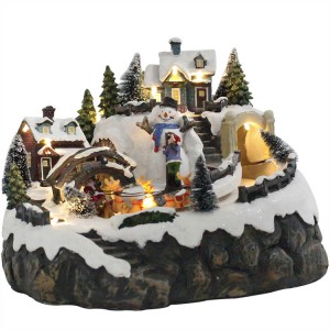 Warm white Led light snow village scene polyresin christmas Decoration