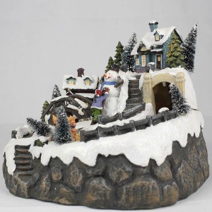 Warm white Led light snow village scene polyresin christmas Decoration