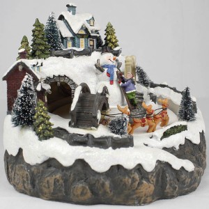 Warm white Led light snow village scene polyresin christmas Decoration
