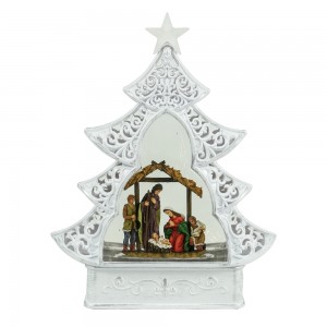 MELODY resin nativity scene Swirling Glitter LED Christmas tree water Lantern Christmas snow globe