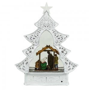 MELODY resin nativity scene Swirling Glitter LED Christmas tree water Lantern Christmas snow globe