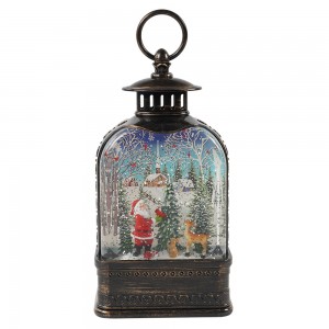 Wholesale noel Xmas Santa and reindeer village scene Led glitter water spinning lantern snow globe Christmas decoration