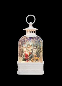 BSCI factory White color Xmas Santa Village scene Led lantern water spinning Christmas snow globe