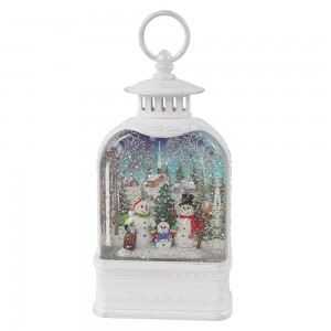 White color plastic noel Xmas snowman village scene Led water spinning Christmas lantern snow globe