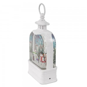 White color plastic noel Xmas snowman village scene Led water spinning Christmas lantern snow globe