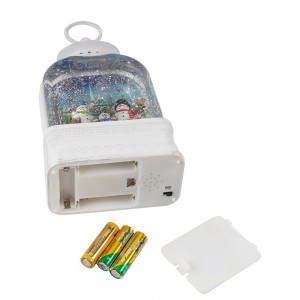 White color plastic noel Xmas snowman village scene Led water spinning Christmas lantern snow globe