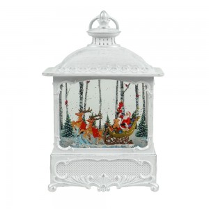 LED Resin Xmas Santa Sleigh Scene glitter swirling water lantern Christmas snow globe Decoration