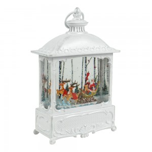 LED Resin Xmas Santa Sleigh Scene glitter swirling water lantern Christmas snow globe Decoration
