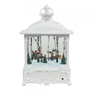 LED Resin Xmas Santa Sleigh Scene glitter swirling water lantern Christmas snow globe Decoration