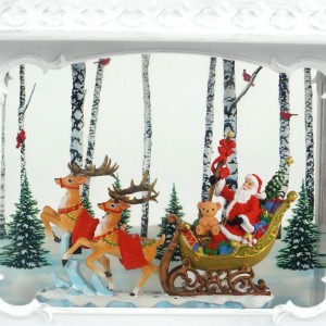 LED Resin Xmas Santa Sleigh Scene glitter swirling water lantern Christmas snow globe Decoration
