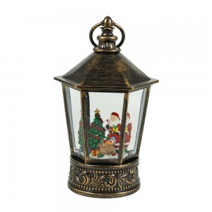 Antique Bronze LED glitter swirling resin Santa decorating scene water lantern Christmas snow globe