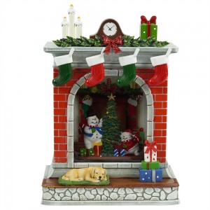 MELODY LED snowman scene resin fireplace glitter swirling water lantern Christmas snow globe decoration