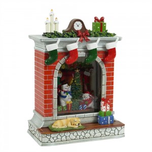 MELODY LED snowman scene resin fireplace glitter swirling water lantern Christmas snow globe decoration