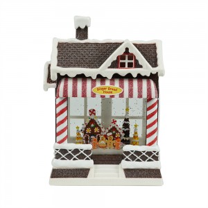 MELODY Lighted Water Gingerbread House Swirling Glitter water lantern Christmas snow globe decoration