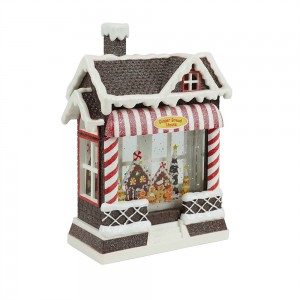 MELODY Lighted Water Gingerbread House Swirling Glitter water lantern Christmas snow globe decoration