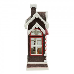 MELODY Lighted Water Gingerbread House Swirling Glitter water lantern Christmas snow globe decoration