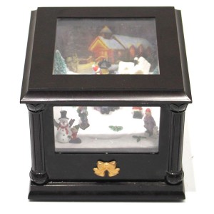 Promotional house animated Christmas village scene Led snow ball music box with movement