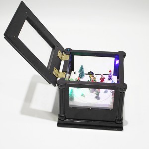 Promotional house animated Christmas village scene Led snow ball music box with movement