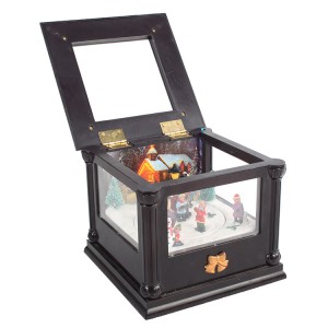 Promotional house animated Christmas village scene Led snow ball music box with movement