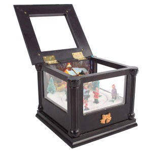 Promotional house animated Christmas village scene Led snow ball music box with movement