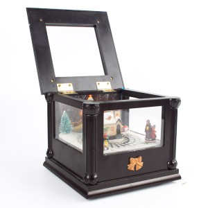 Promotional house animated Christmas village scene Led snow ball music box with movement