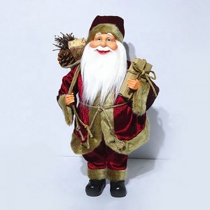 Xmas decor Wholesale customized 60 cm Plastic fabric Cloth Standing Santa Claus figurine with mistletoe bag