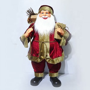 Xmas decor Wholesale customized 60 cm Plastic fabric Cloth Standing Santa Claus figurine with mistletoe bag