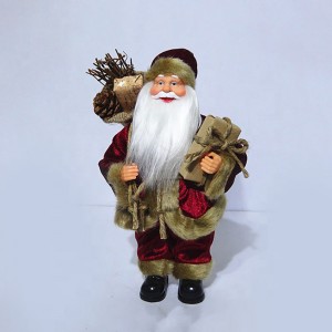 Xmas decor Wholesale customized 60 cm Plastic fabric Cloth Standing Santa Claus figurine with mistletoe bag