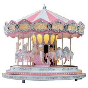 Deluxe Christmas Gift Bluetooth audio amusement park Led Pink Carousel Music Box Animated Indoor Christmas Decoration