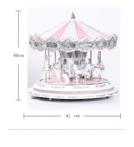 Deluxe Christmas Gift Bluetooth audio amusement park Led Pink Carousel Music Box Animated Indoor Christmas Decoration