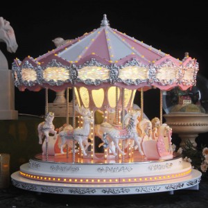 Deluxe Christmas Gift Bluetooth audio amusement park Led Pink Carousel Music Box Animated Indoor Christmas Decoration