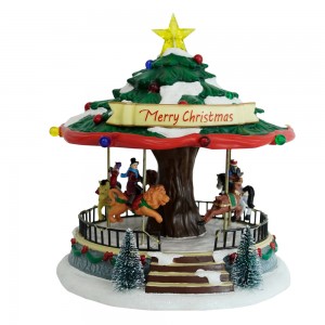 Wholesale Plastic Xmas holiday decor Carousel Music Box Christmas LED Carousel With Turning Functions & Music