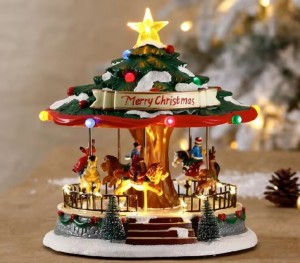 Wholesale Plastic Xmas holiday decor Carousel Music Box Christmas LED Carousel With Turning Functions & Music