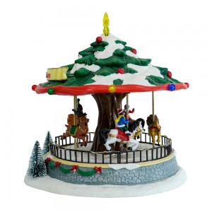 Wholesale Plastic Xmas holiday decor Carousel Music Box Christmas LED Carousel With Turning Functions & Music