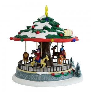 Wholesale Plastic Xmas holiday decor Carousel Music Box Christmas LED Carousel With Turning Functions & Music