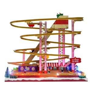 Plastic Christmas Decoration LED Musical Roller Coaster Craft Christmas Gifts Music box Christmas Village Ornament