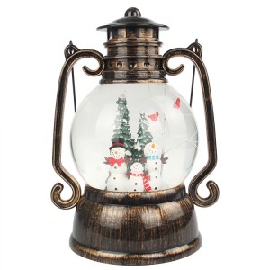 OEM Antique noel decor resin Santa battery operated glitter water spinning Christmas musical Led lantern snow globe