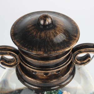 OEM Antique noel decor resin Santa battery operated glitter water spinning Christmas musical Led lantern snow globe