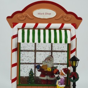 Wholesale navidad water spinning Led Illuminated Santa work shop musical Christmas Lantern snow globe