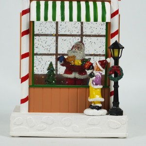 Wholesale navidad water spinning Led Illuminated Santa work shop musical Christmas Lantern snow globe