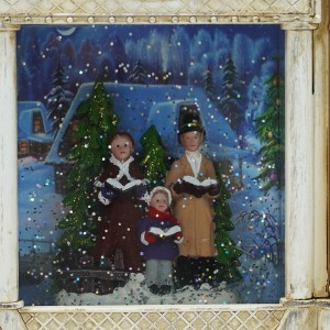 OEM natal Xmas Choris scene Vintage musical water spinning clock Christmas led snow globe with glitter