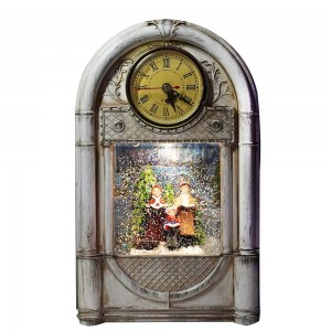 OEM natal Xmas Choris scene Vintage musical water spinning clock Christmas led snow globe with glitter