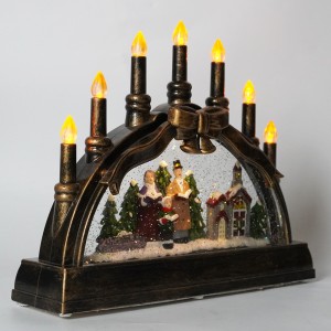 Xmas caroller village scene noel musical led illuminated water spinning Candle holder Christmas snow globe