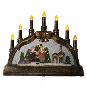 Xmas caroller village scene noel musical led illuminated water spinning Candle holder Christmas snow globe